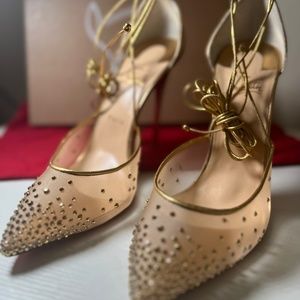 Christian Louboutin Gold Mesh Tie Up Pumps *Brand New*